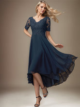 A-line V-Neck Asymmetrical Lace Chiffon Mother of the Bride Dress With Sequins
